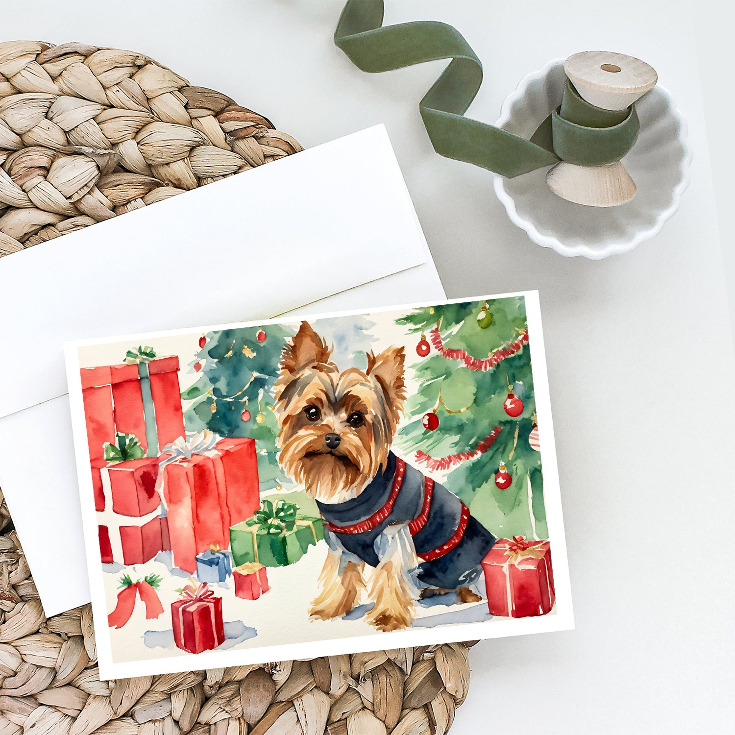 Yorkie Christmas Greeting Cards and Envelopes Pack of 8  the-store.com.