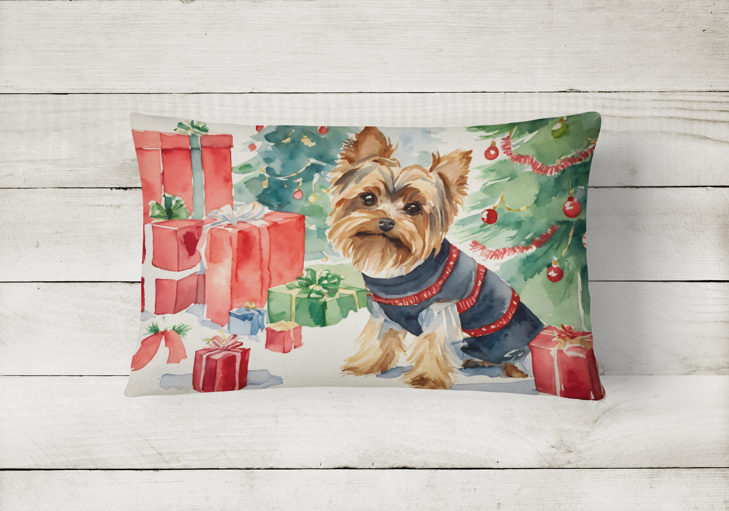 Yorkie Christmas Fabric Decorative Pillow  the-store.com.