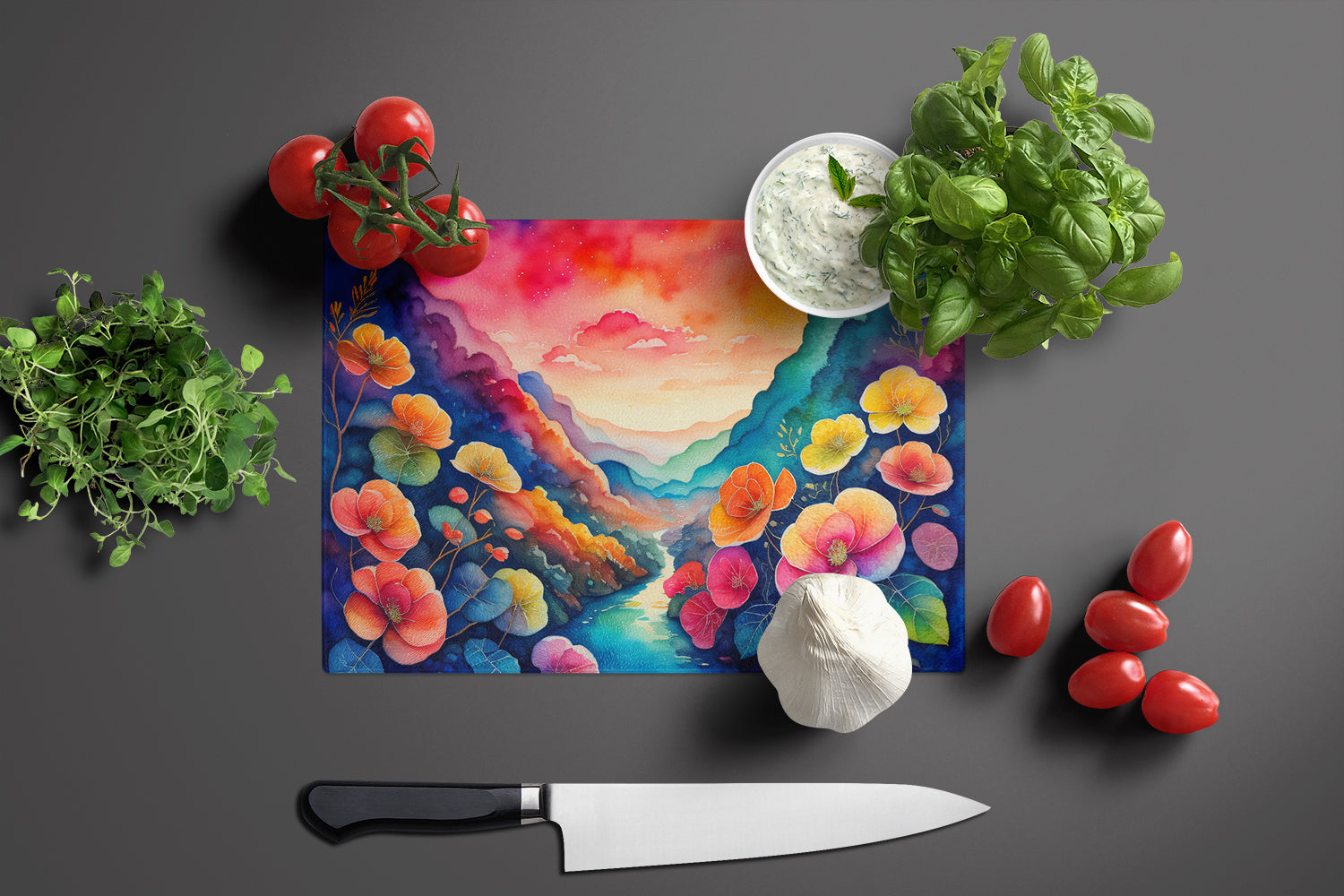 Begonias in Color Glass Cutting Board Large  the-store.com.