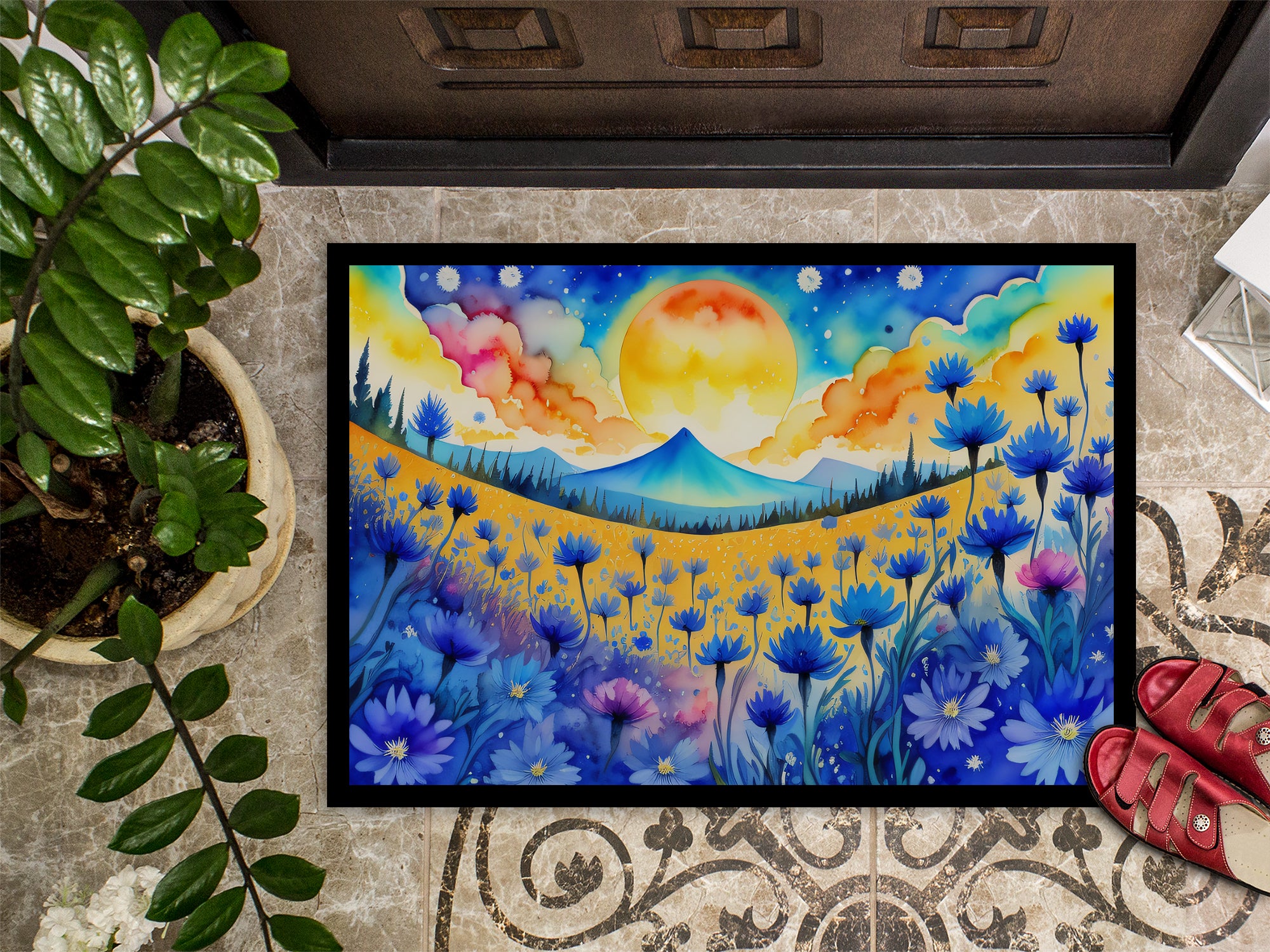 Blue Cornflowers in Color Indoor or Outdoor Mat 24x36  the-store.com.