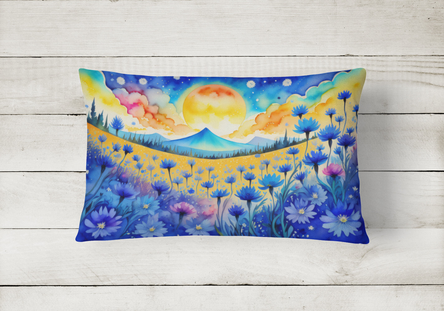 Blue Cornflowers in Color Fabric Decorative Pillow  the-store.com.