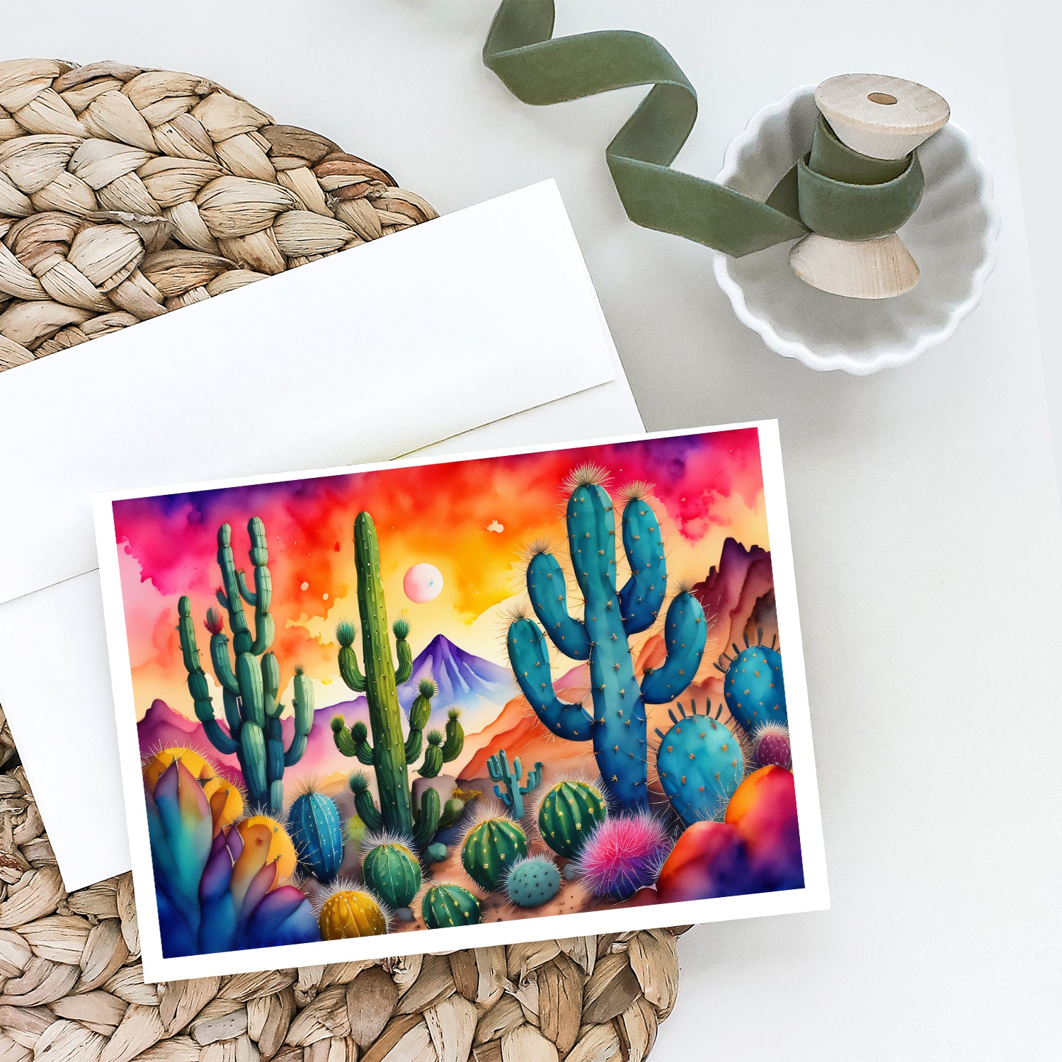 Cactus in Color Greeting Cards and Envelopes Pack of 8  the-store.com.