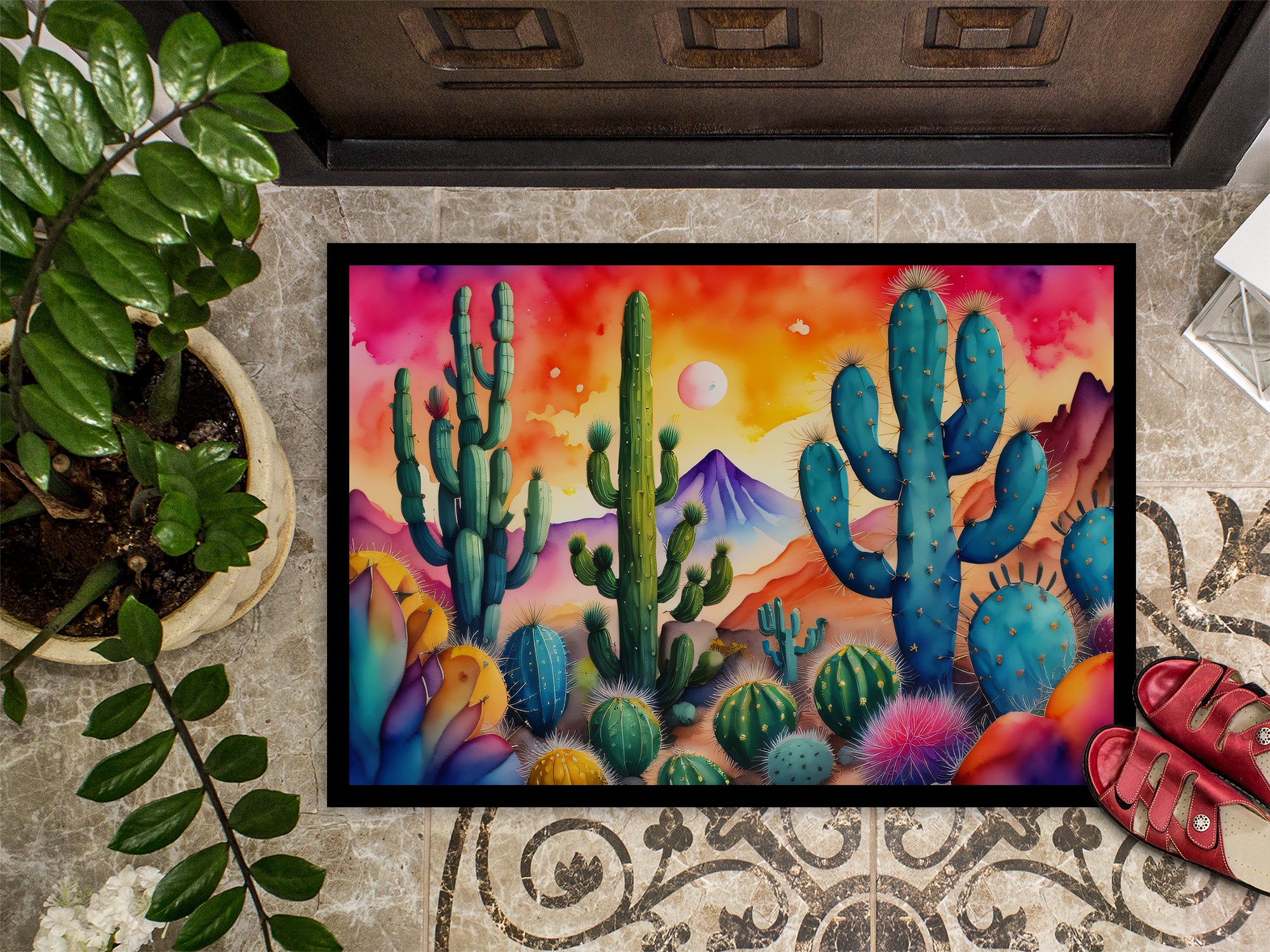 Cactus in Color Indoor or Outdoor Mat 24x36  the-store.com.