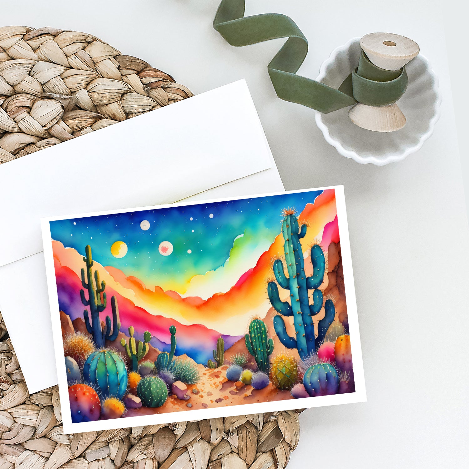 Cactus in Color Greeting Cards and Envelopes Pack of 8  the-store.com.