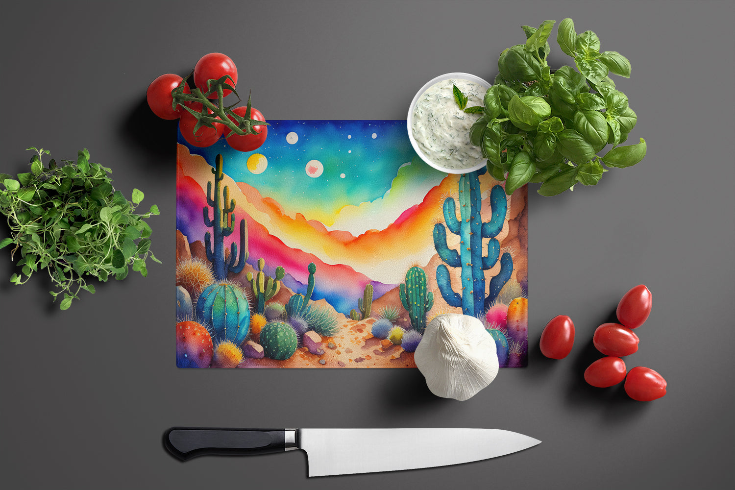 Cactus in Color Glass Cutting Board Large