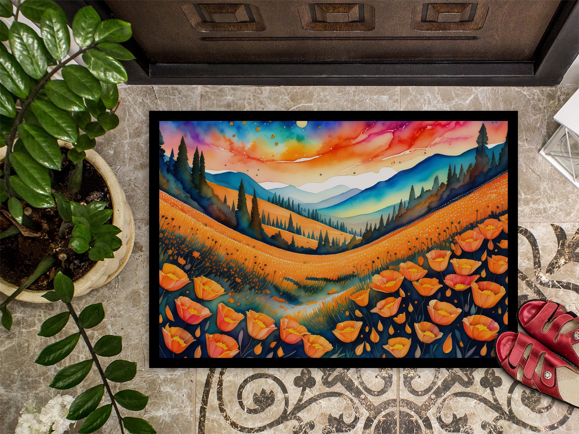 California Poppies in Color Indoor or Outdoor Mat 24x36  the-store.com.
