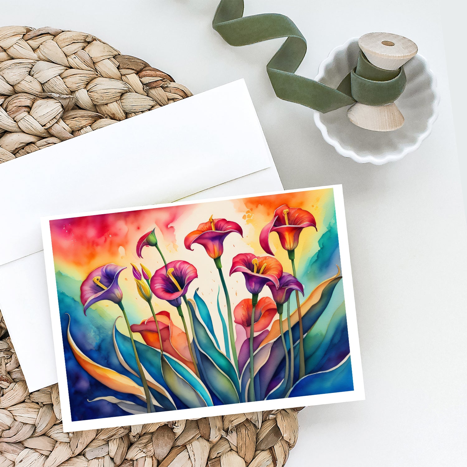 Calla Lilies in Color Greeting Cards and Envelopes Pack of 8  the-store.com.