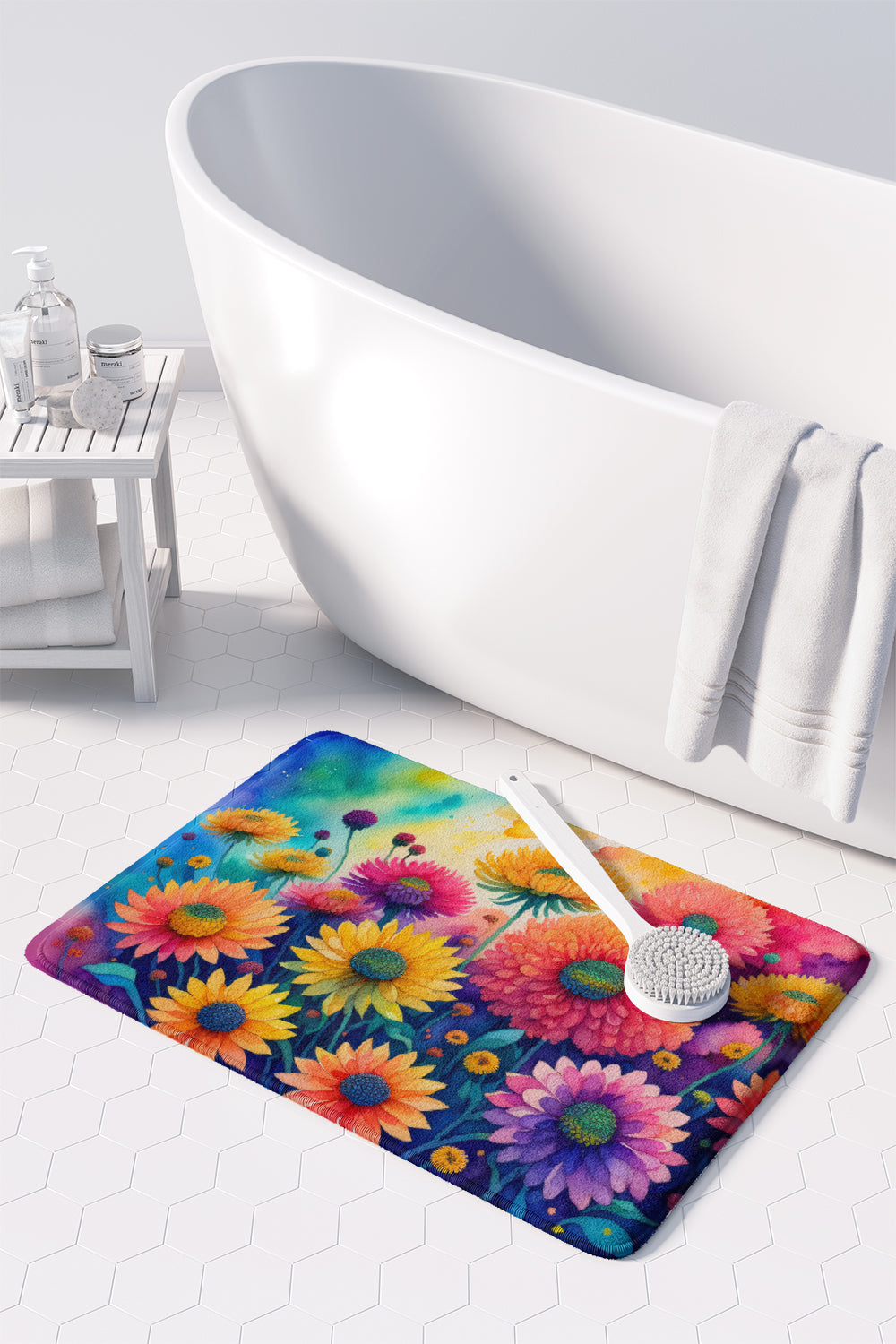 Chrysanthemums in Color Memory Foam Kitchen Mat  the-store.com.
