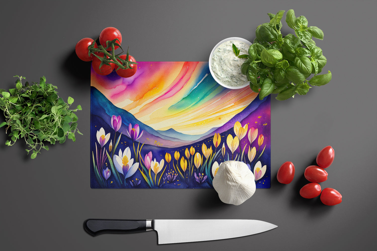 Crocus in Color Glass Cutting Board Large  the-store.com.