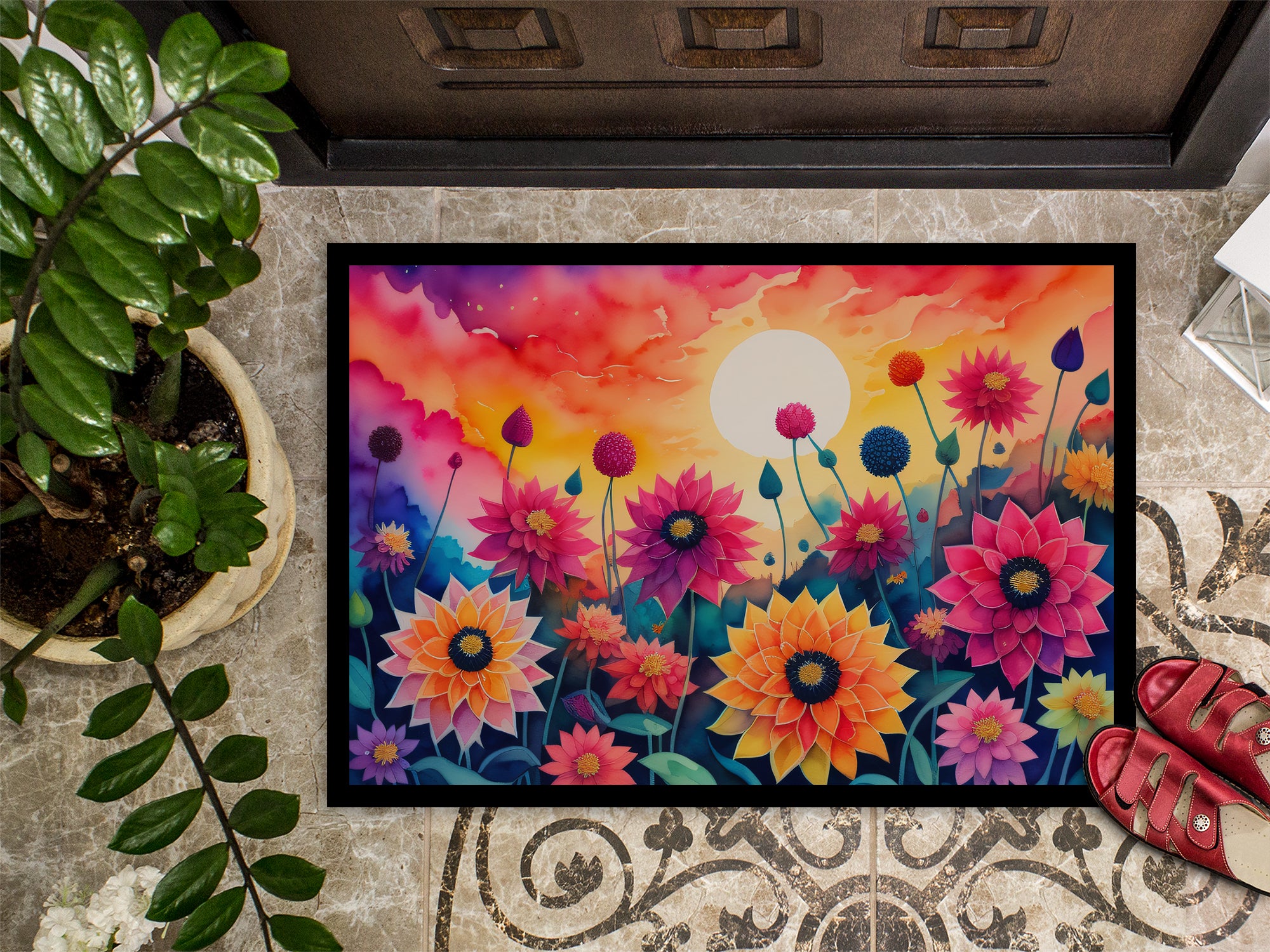 Dahlias in Color Indoor or Outdoor Mat 24x36  the-store.com.