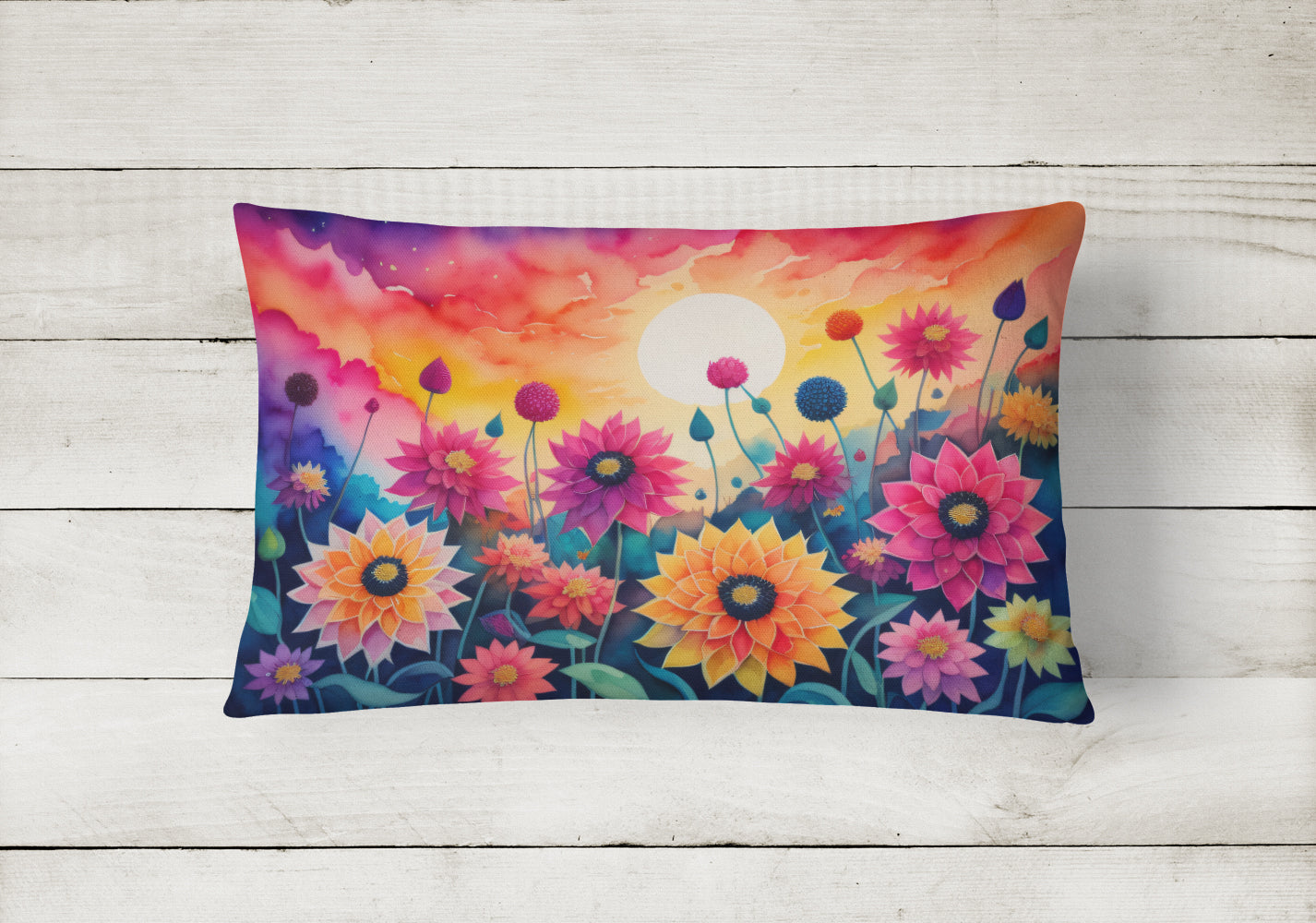 Dahlias in Color Fabric Decorative Pillow  the-store.com.