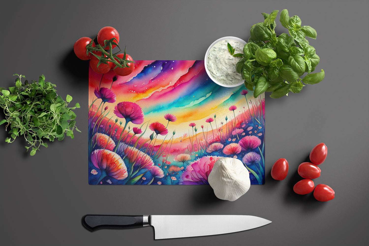 Dianthus in Color Glass Cutting Board Large  the-store.com.