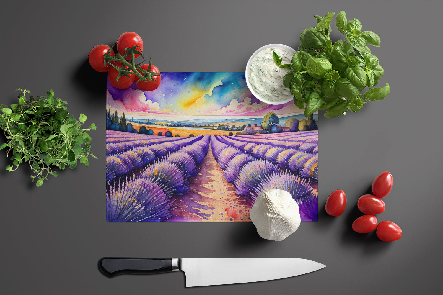 English Lavender in Color Glass Cutting Board Large  the-store.com.