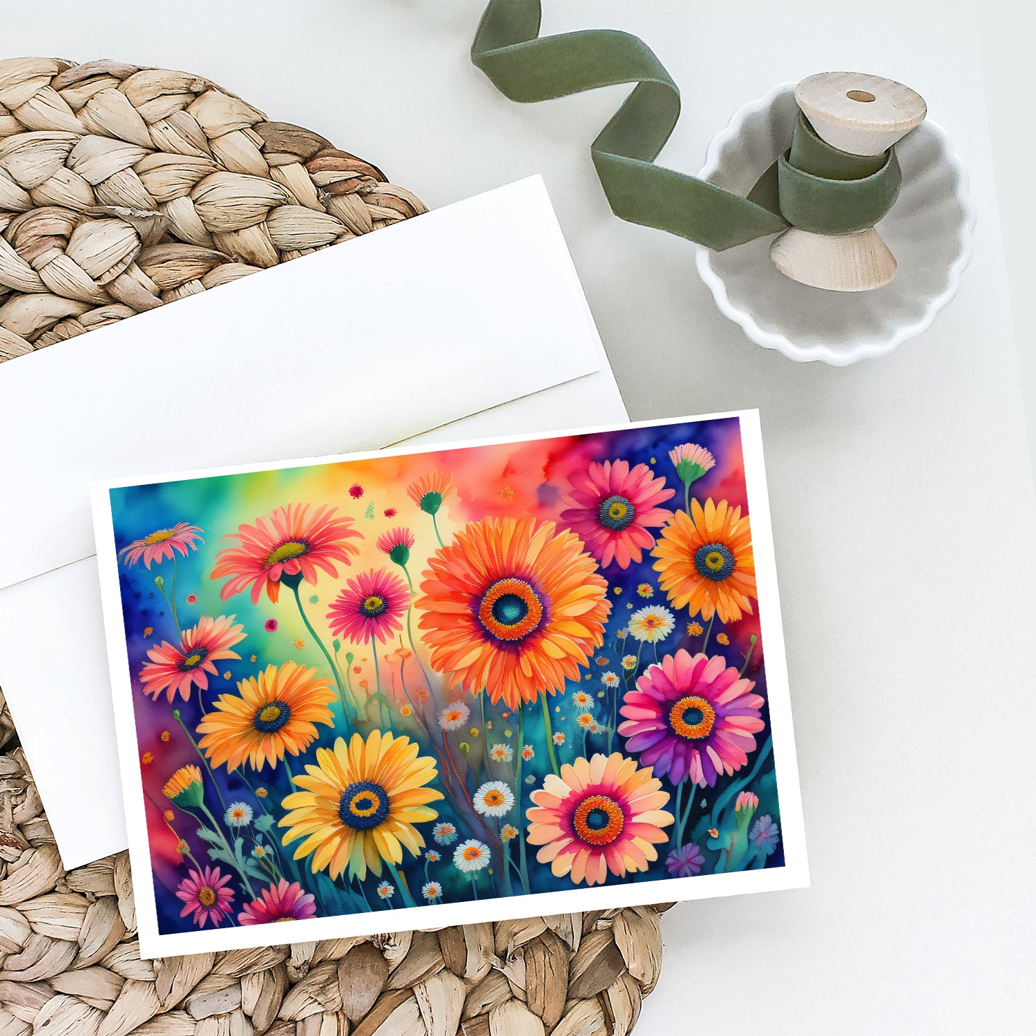 Gerbera Daisies in Color Greeting Cards and Envelopes Pack of 8  the-store.com.