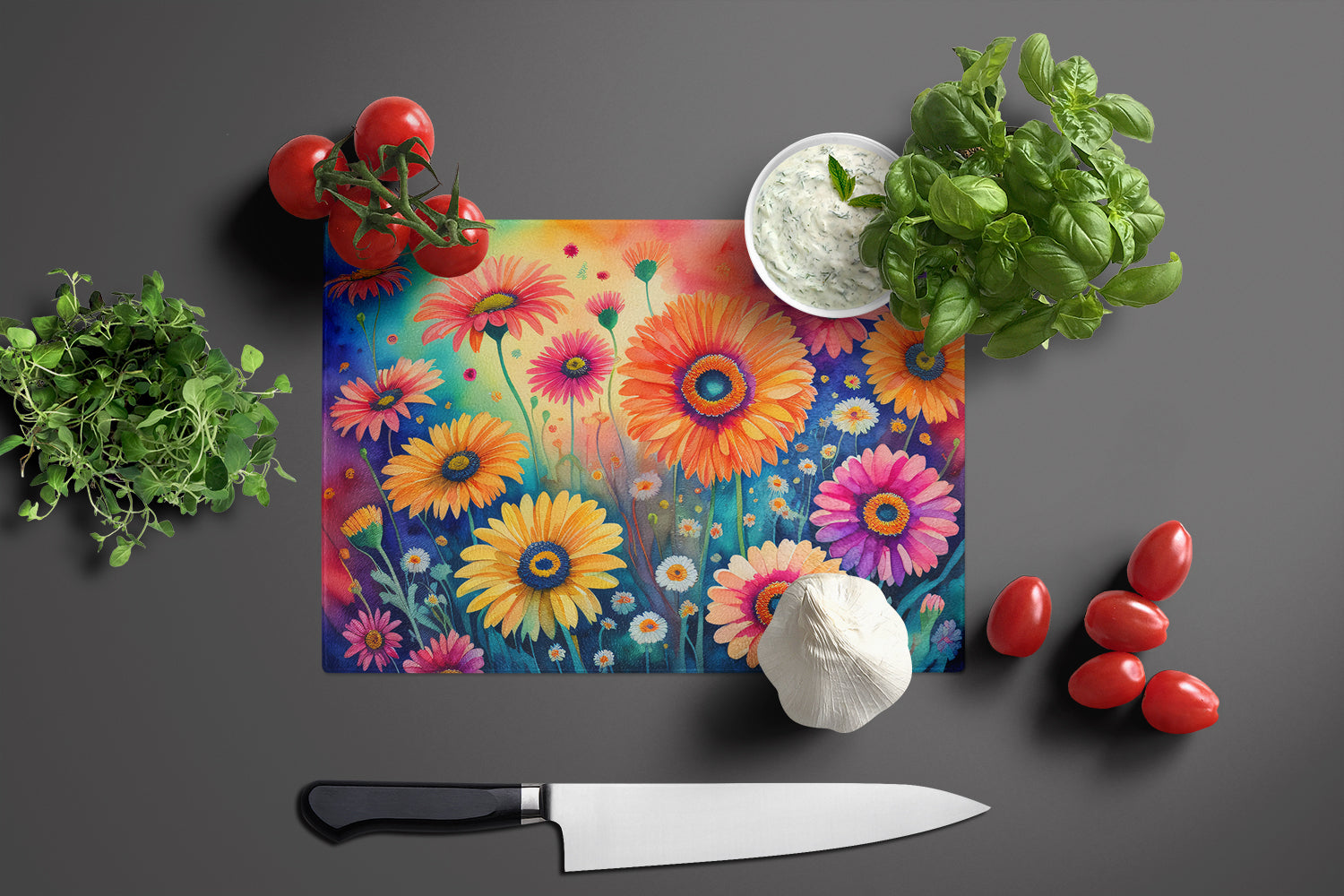 Gerbera Daisies in Color Glass Cutting Board Large  the-store.com.