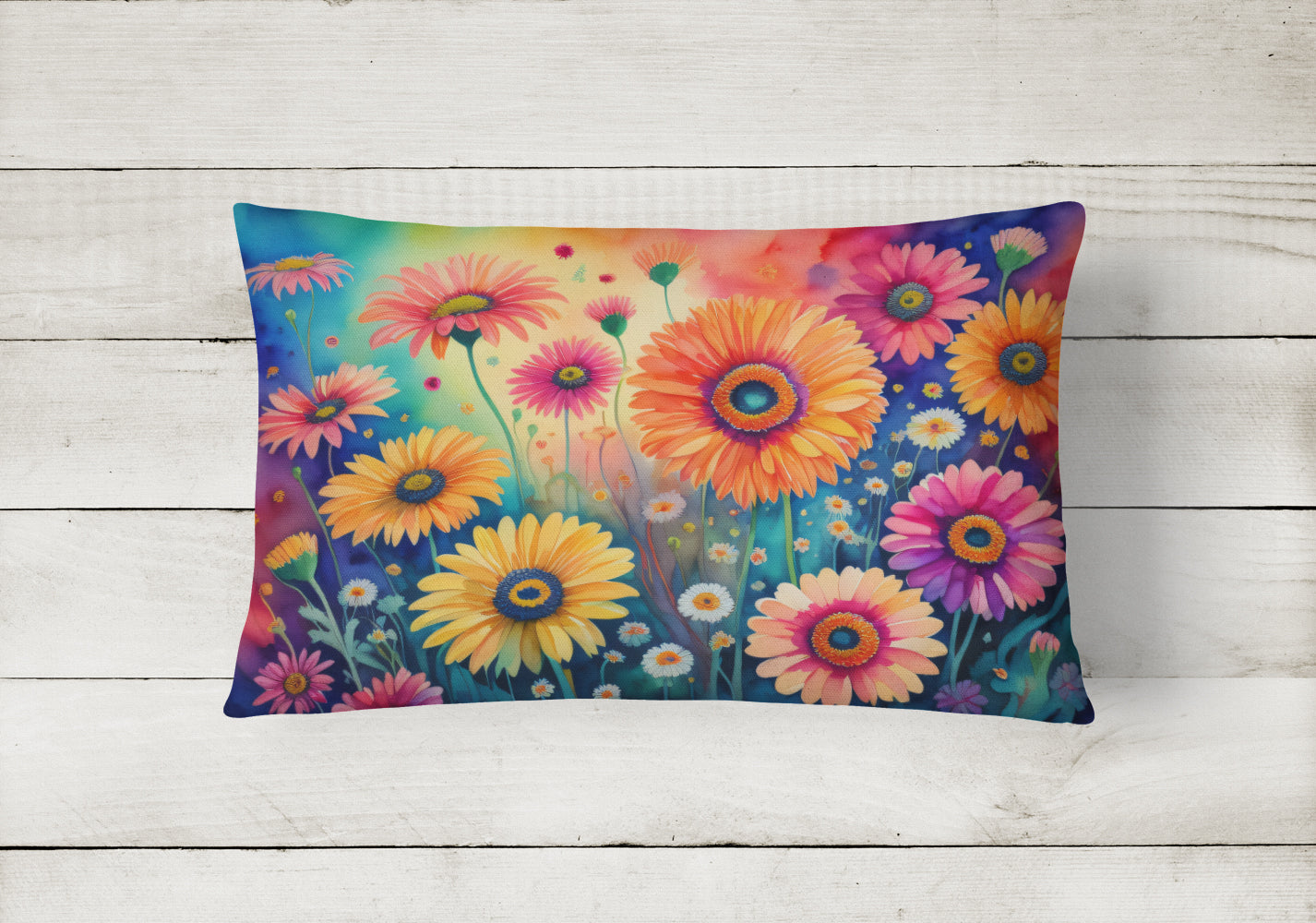 Gerbera Daisies in Color Fabric Decorative Pillow  the-store.com.