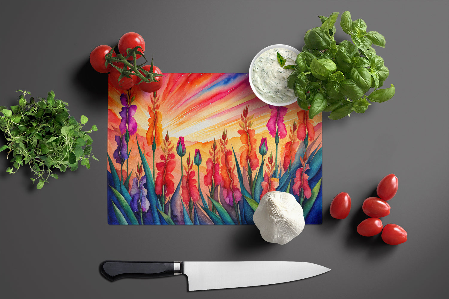 Gladiolus in Color Glass Cutting Board Large  the-store.com.