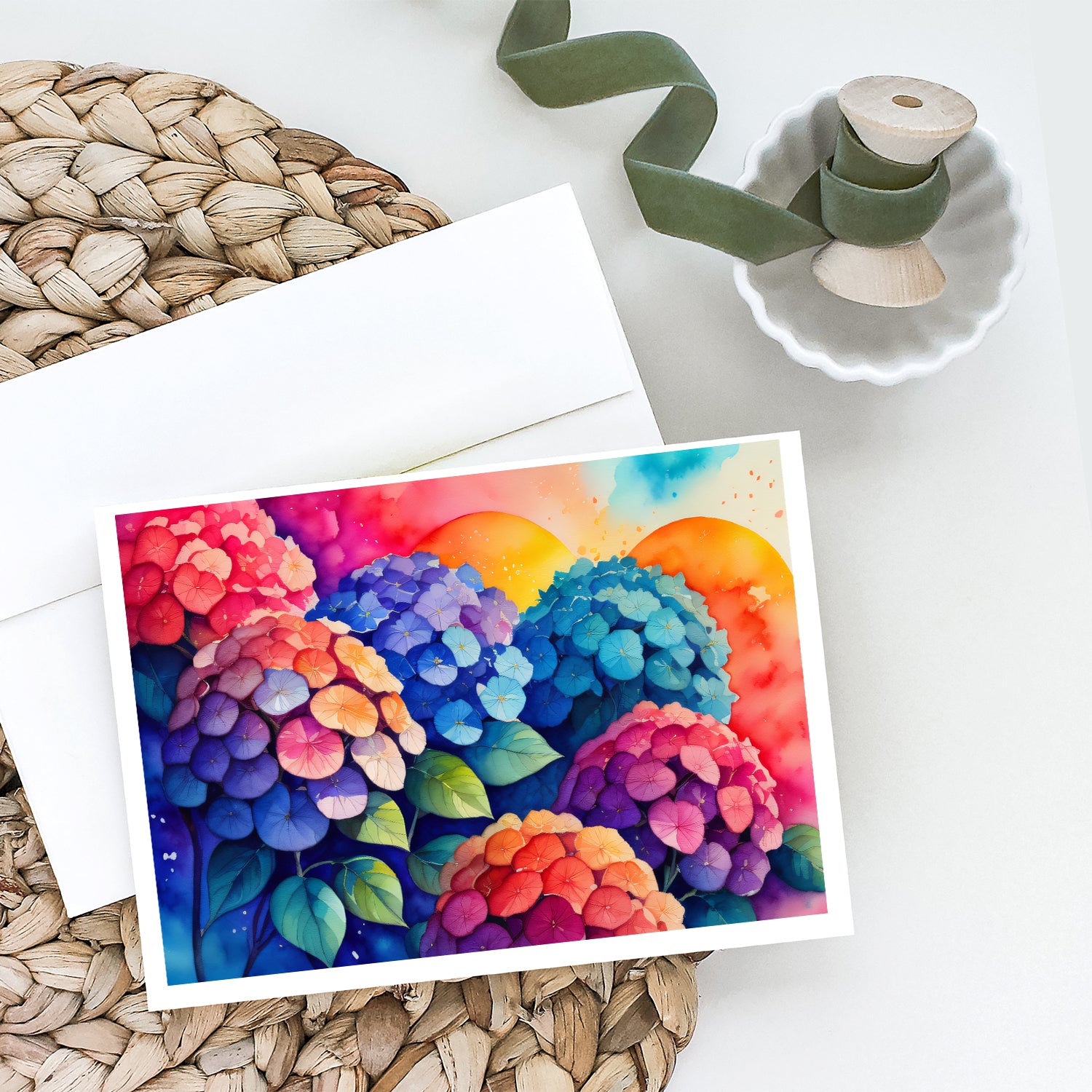 Hydrangeas in Color Greeting Cards and Envelopes Pack of 8  the-store.com.