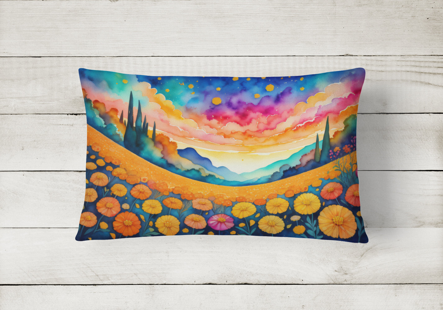 Marigolds in Color Fabric Decorative Pillow  the-store.com.