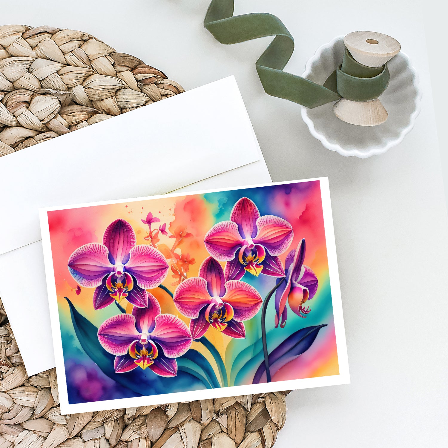 Orchids in Color Greeting Cards and Envelopes Pack of 8  the-store.com.