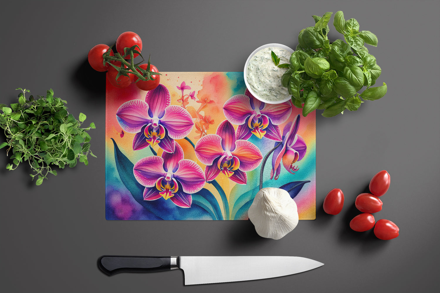 Orchids in Color Glass Cutting Board Large  the-store.com.