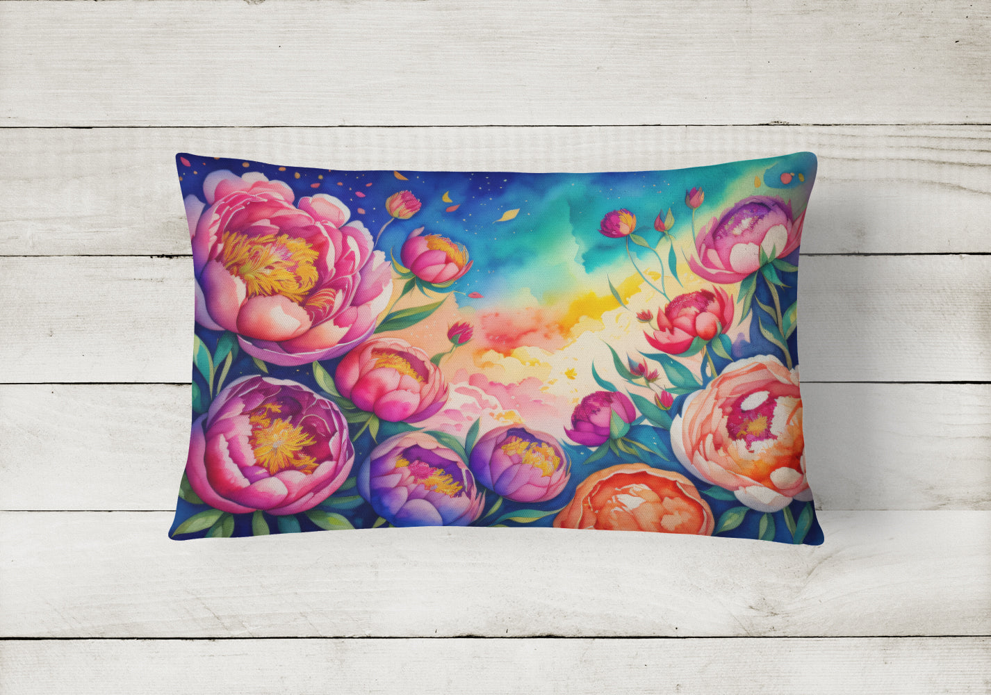 Peonies in Color Fabric Decorative Pillow  the-store.com.