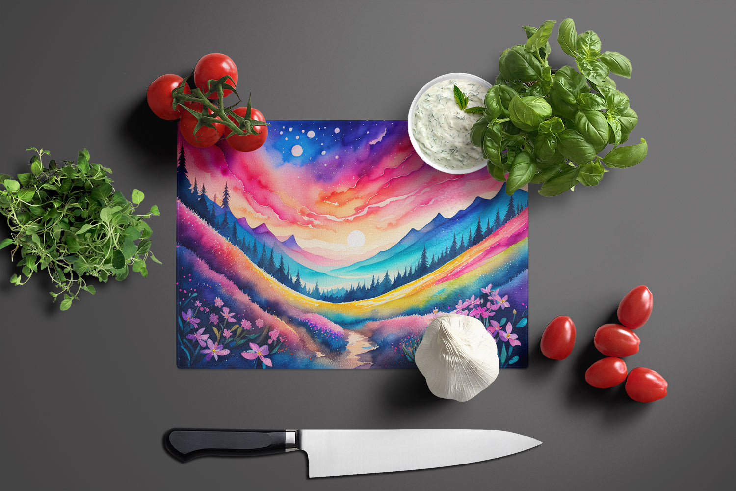 Phlox in Color Glass Cutting Board Large  the-store.com.
