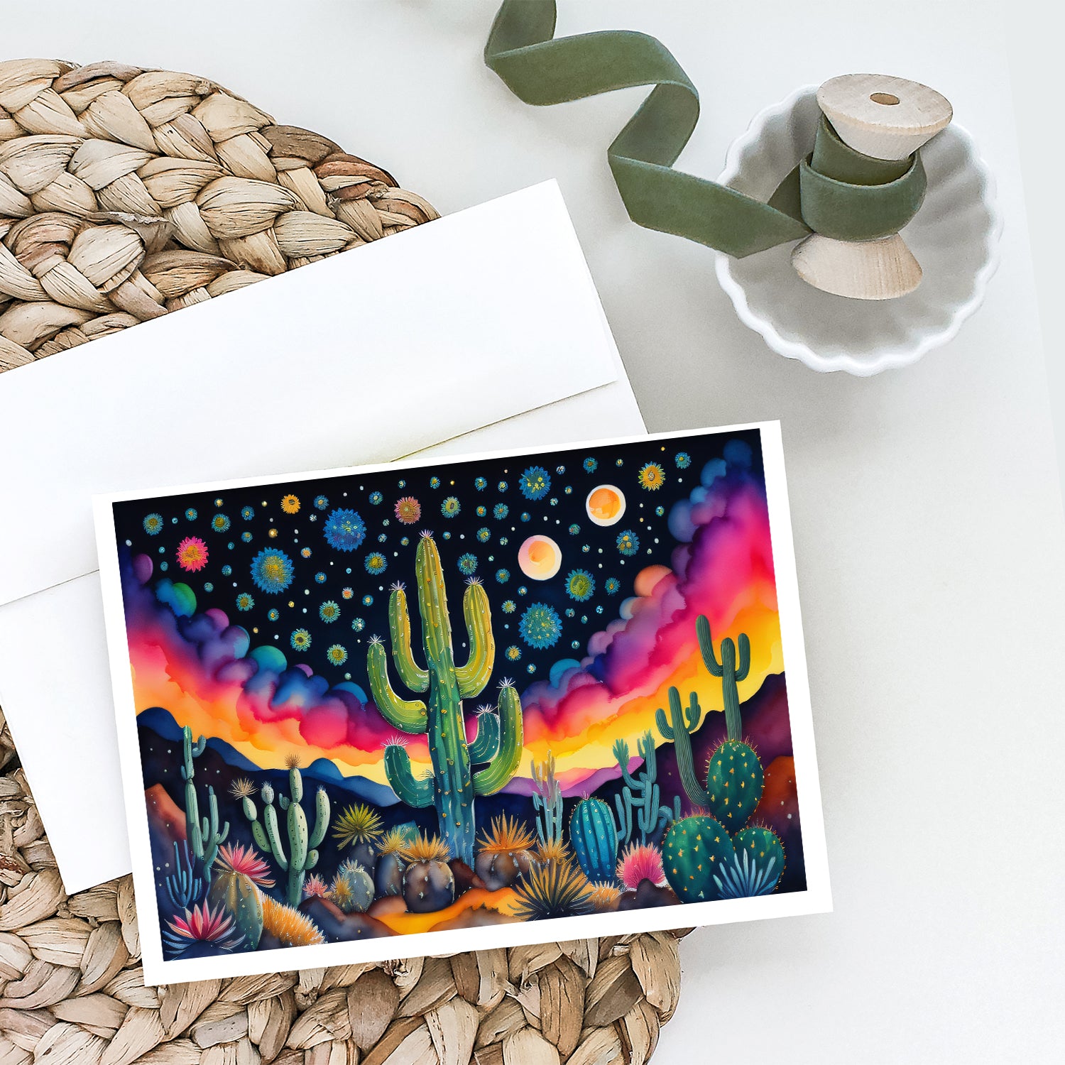 Queen of the Night Cactus in Color Greeting Cards and Envelopes Pack of 8  the-store.com.