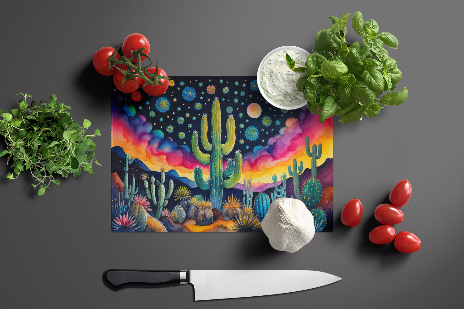 Queen of the Night Cactus in Color Glass Cutting Board Large  the-store.com.