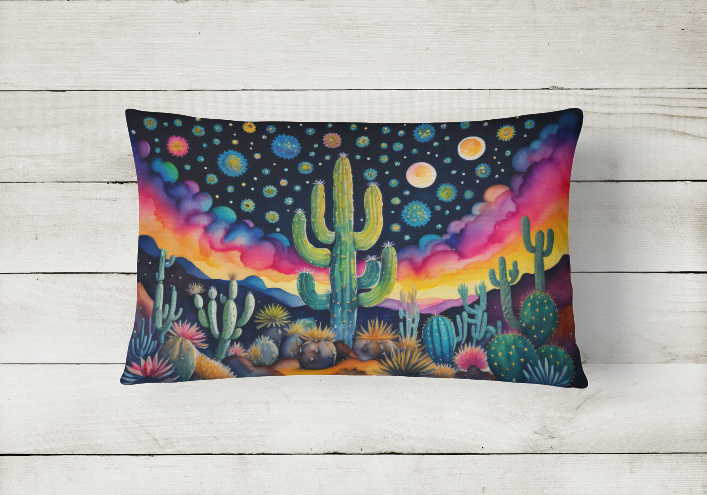 Queen of the Night Cactus in Color Fabric Decorative Pillow  the-store.com.