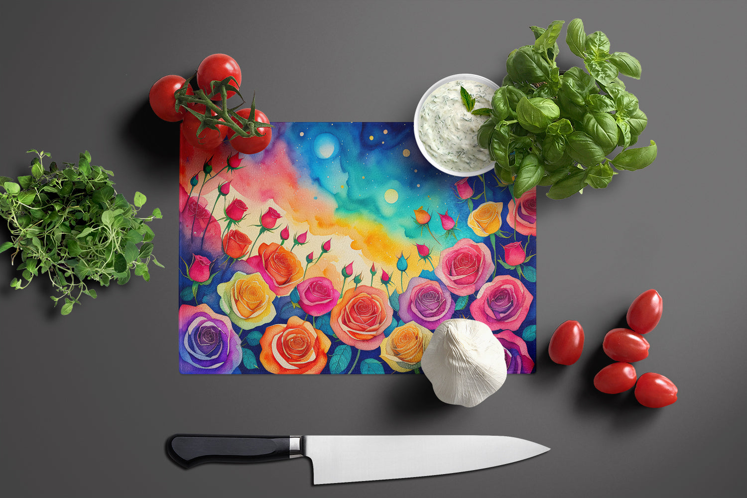 Roses in Color Glass Cutting Board Large  the-store.com.