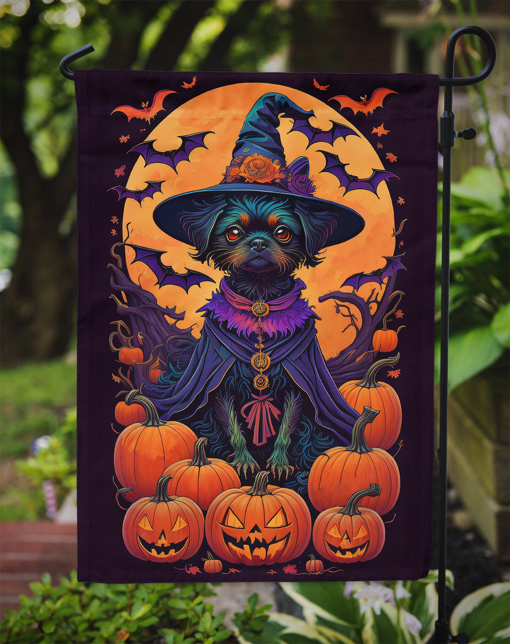 Affenpinscher Witchy Halloween Garden Flag  the-store.com.