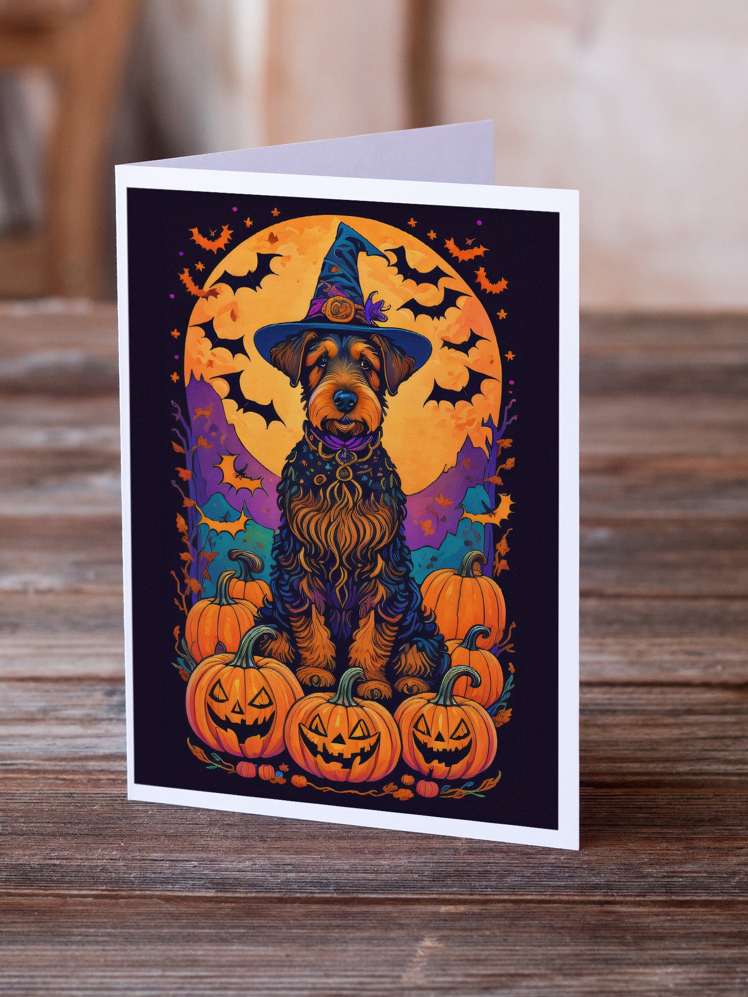 Buy this Airedale Terrier Witchy Halloween Greeting Cards and Envelopes Pack of 8