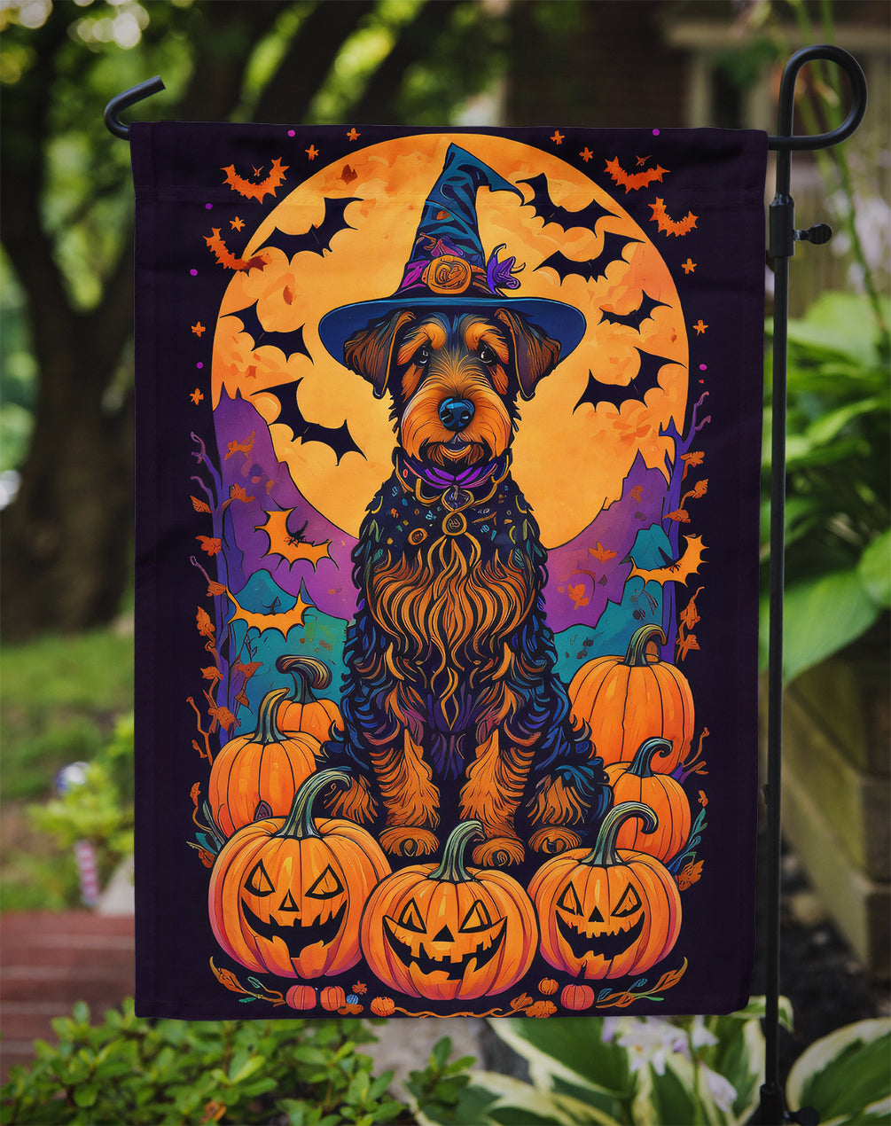 Airedale Terrier Witchy Halloween Garden Flag  the-store.com.