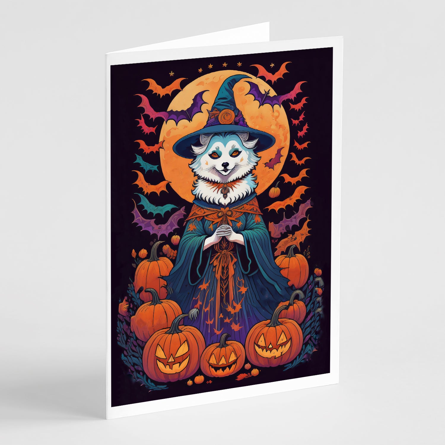 Buy this American Eskimo Witchy Halloween Greeting Cards and Envelopes Pack of 8