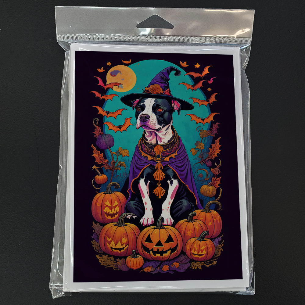 Pit Bull Terrier Witchy Halloween Greeting Cards and Envelopes Pack of 8  the-store.com.