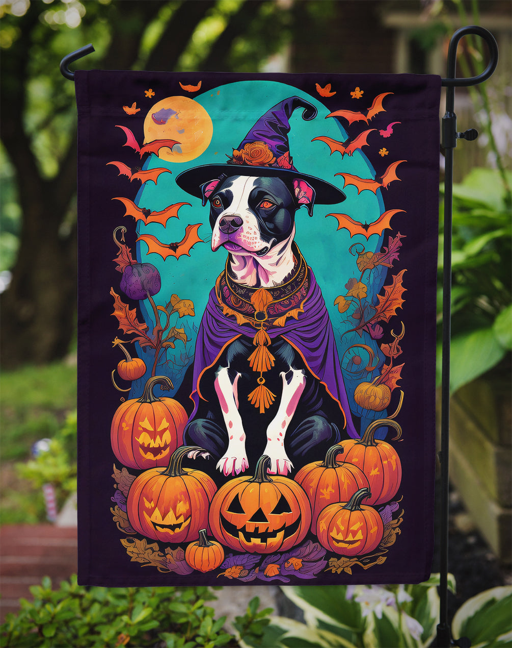 Pit Bull Terrier Witchy Halloween Garden Flag  the-store.com.