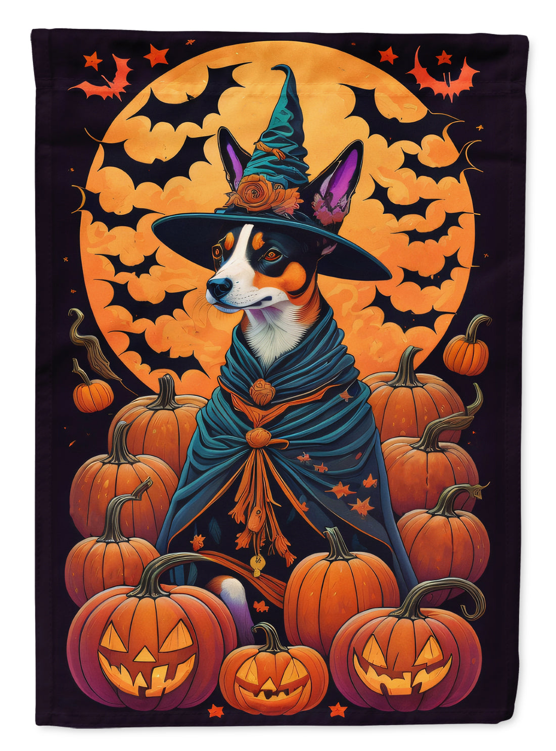 Buy this Basenji Witchy Halloween House Flag