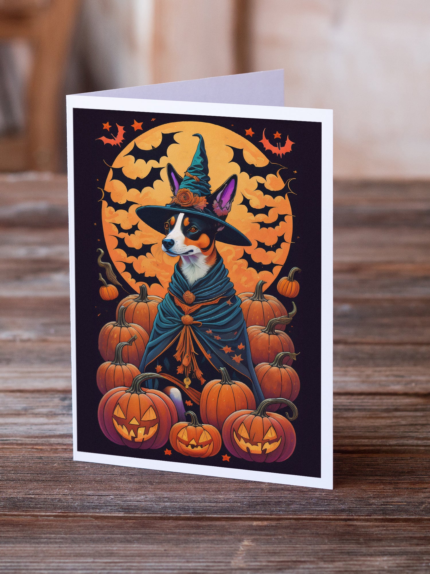 Basenji Witchy Halloween Greeting Cards and Envelopes Pack of 8  the-store.com.