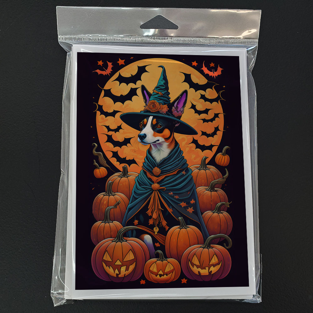 Basenji Witchy Halloween Greeting Cards and Envelopes Pack of 8