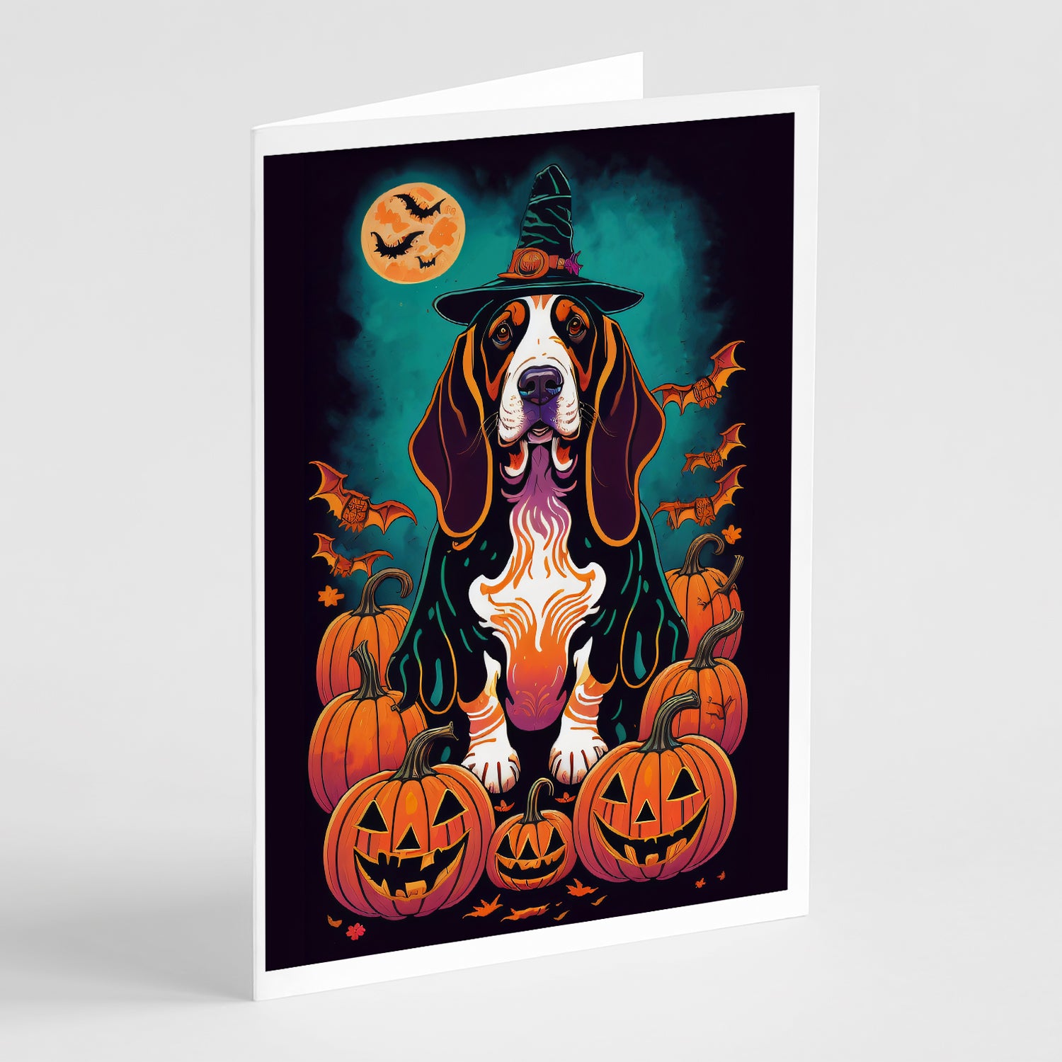 Buy this Basset Hound Witchy Halloween Greeting Cards and Envelopes Pack of 8