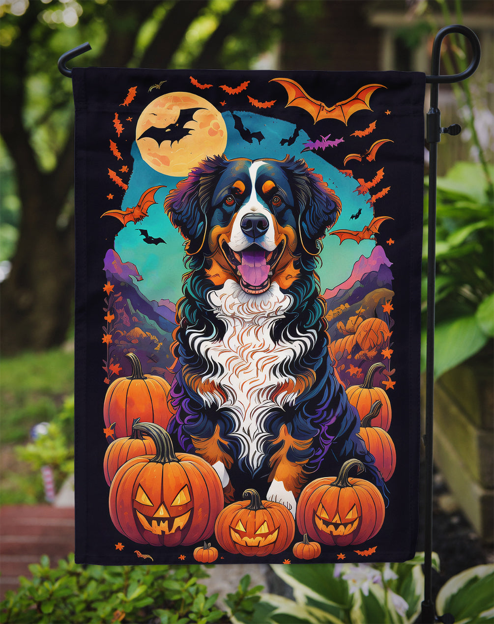 Bernese Mountain Dog Witchy Halloween Garden Flag  the-store.com.