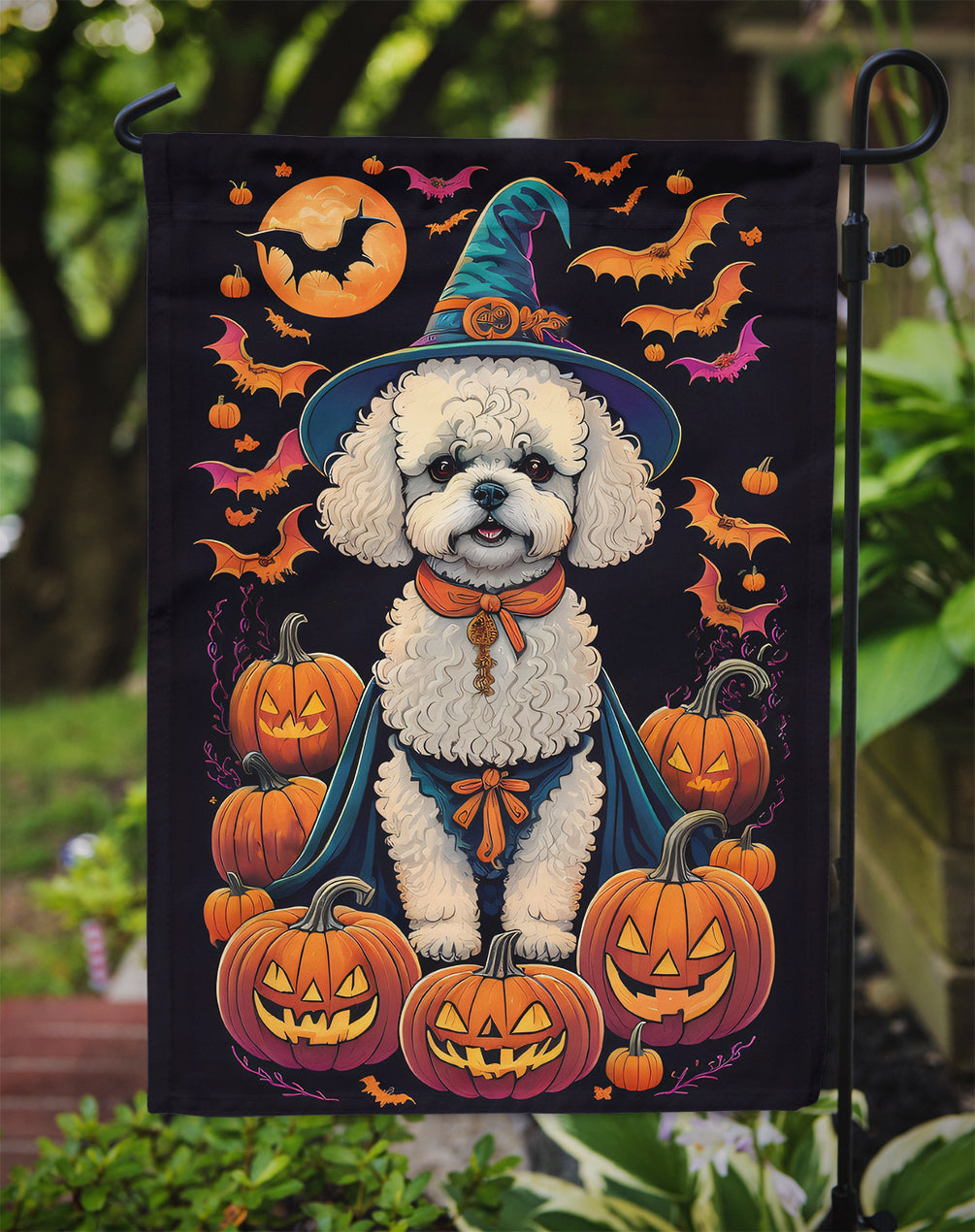 Bichon Frise Witchy Halloween Garden Flag  the-store.com.