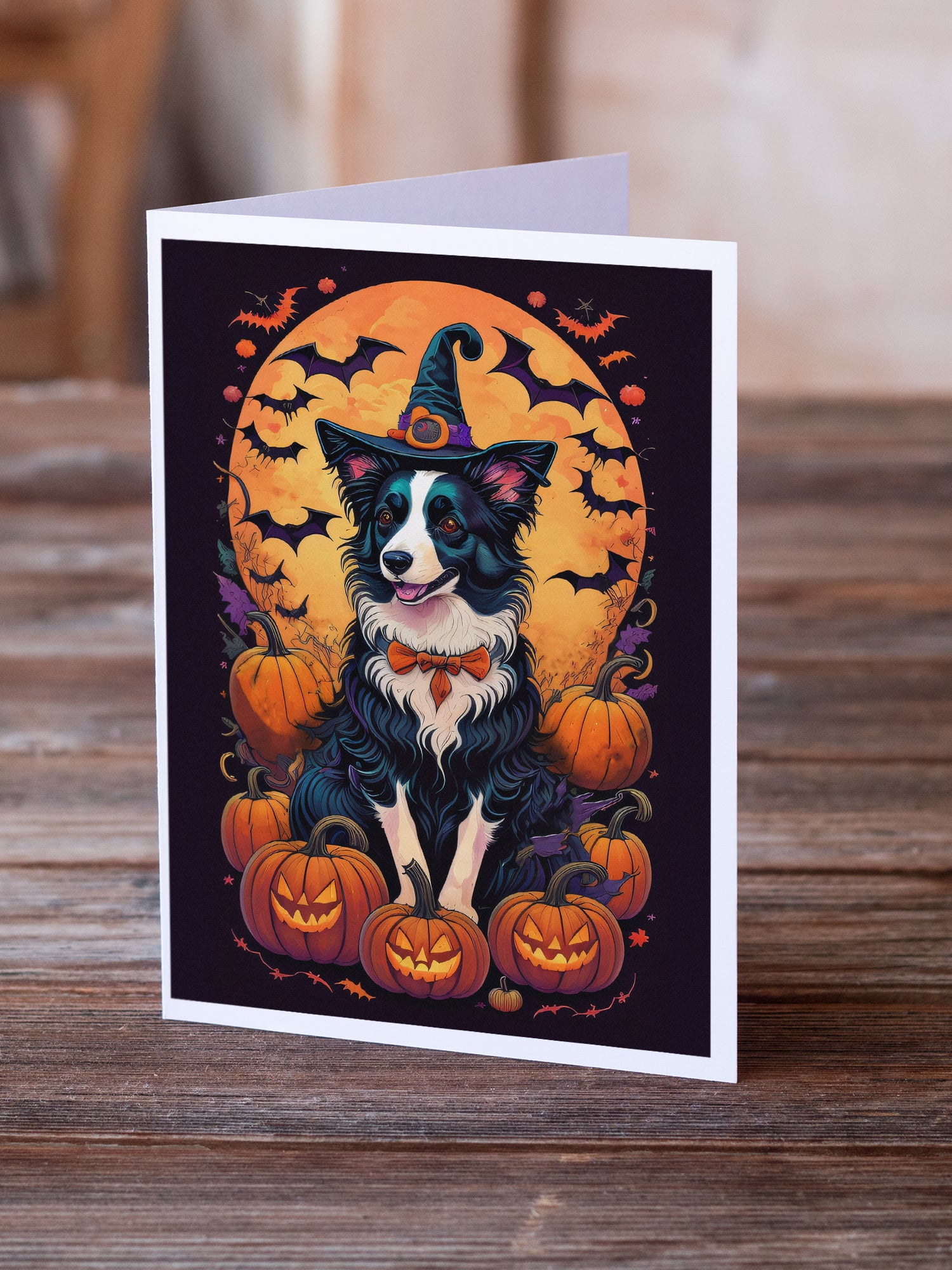 Border Collie Witchy Halloween Greeting Cards and Envelopes Pack of 8