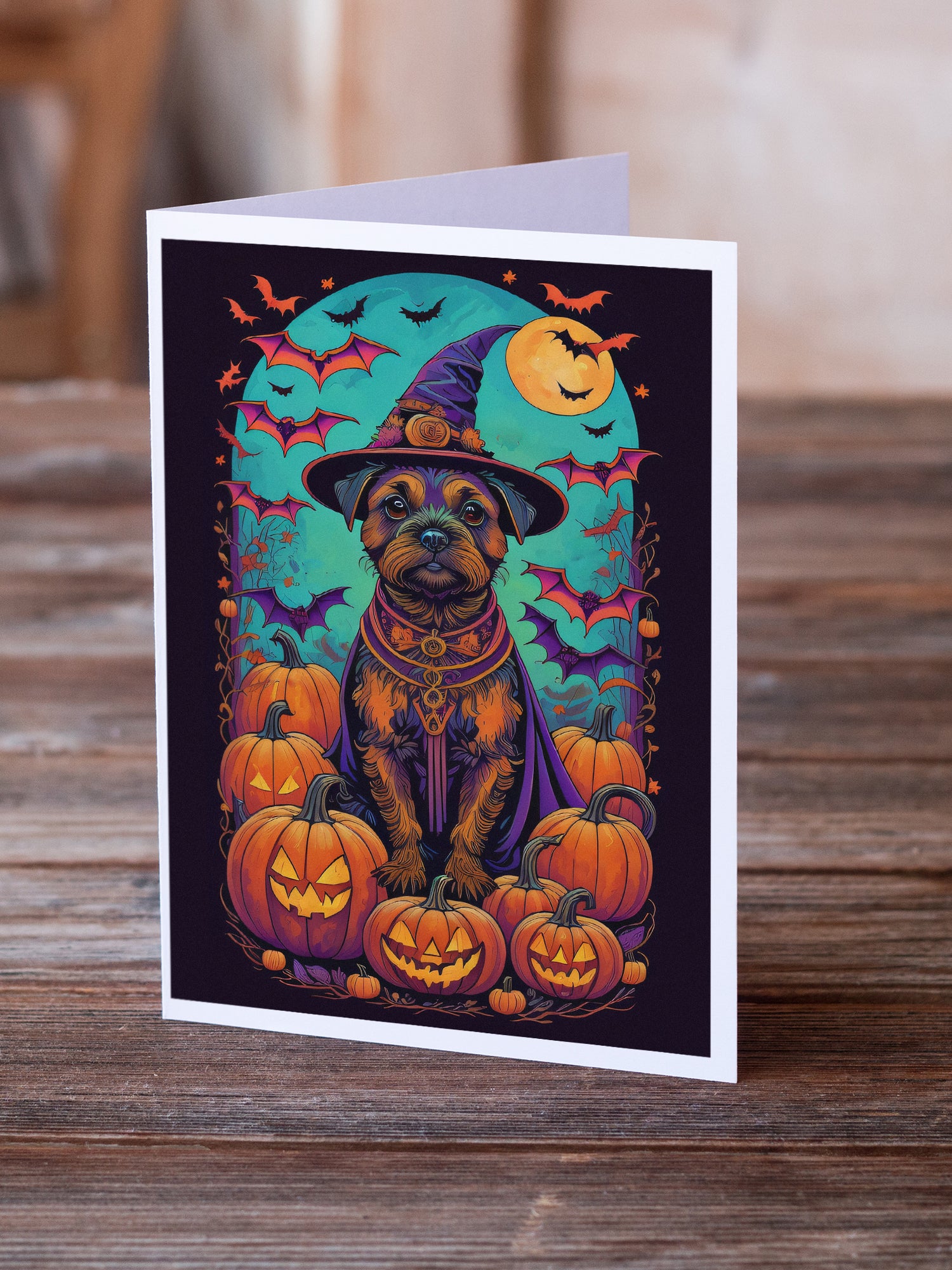 Border Terrier Witchy Halloween Greeting Cards and Envelopes Pack of 8  the-store.com.