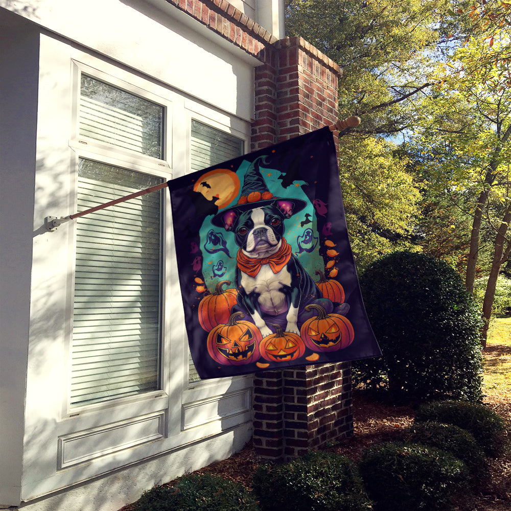 Boston Terrier Witchy Halloween House Flag  the-store.com.