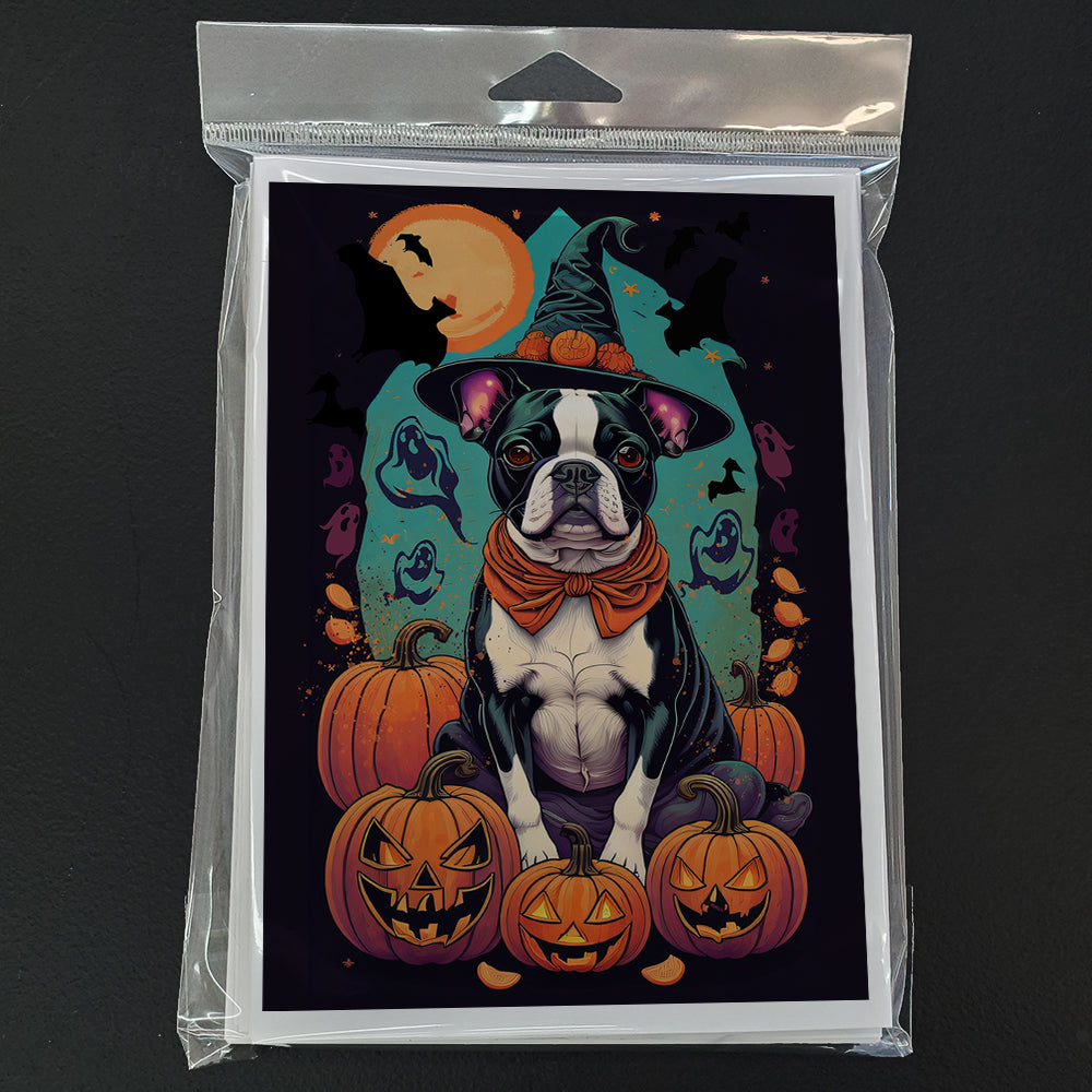 Boston Terrier Witchy Halloween Greeting Cards and Envelopes Pack of 8  the-store.com.