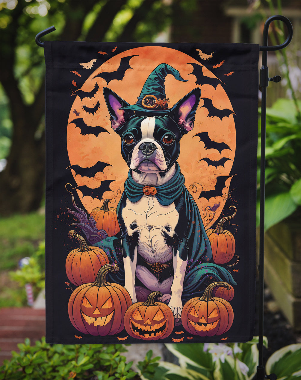 Boston Terrier Witchy Halloween Garden Flag  the-store.com.