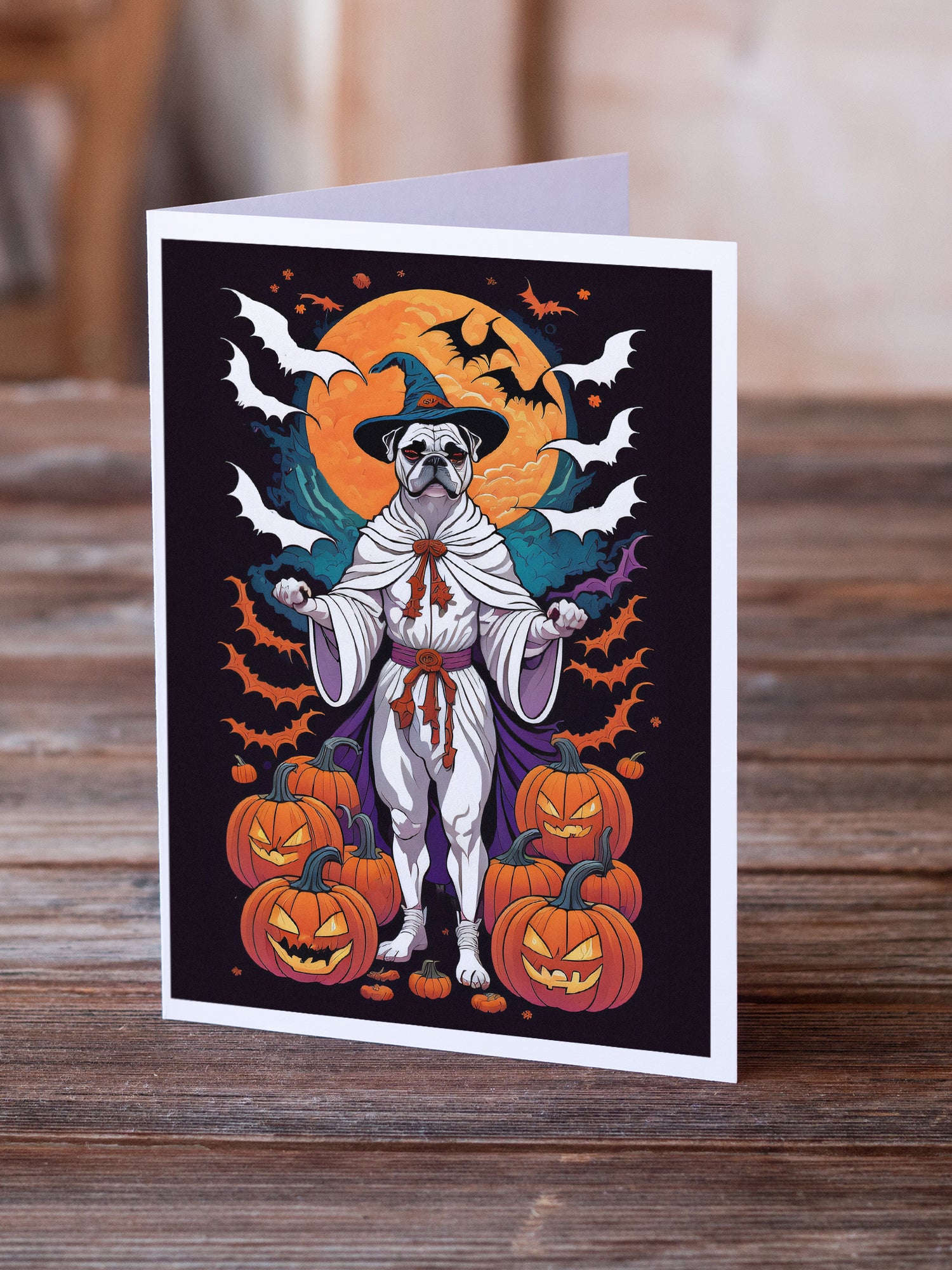 White Boxer Witchy Halloween Greeting Cards and Envelopes Pack of 8  the-store.com.