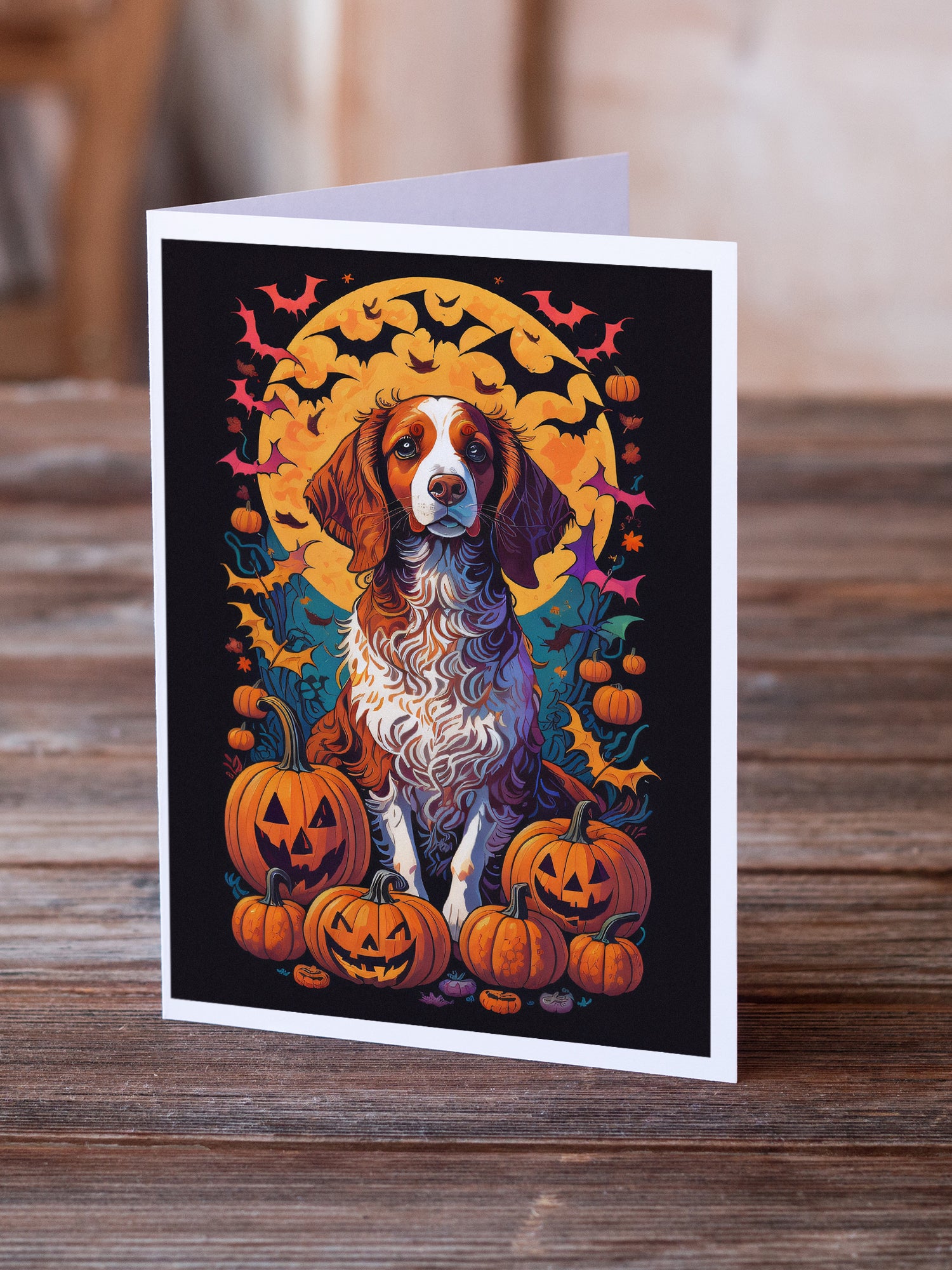 Brittany Spaniel Witchy Halloween Greeting Cards and Envelopes Pack of 8  the-store.com.